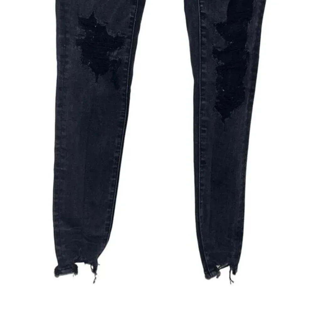 American Eagle Woman's Distressed Super Hi Rise Jegging Black Denim Jeans Size 2